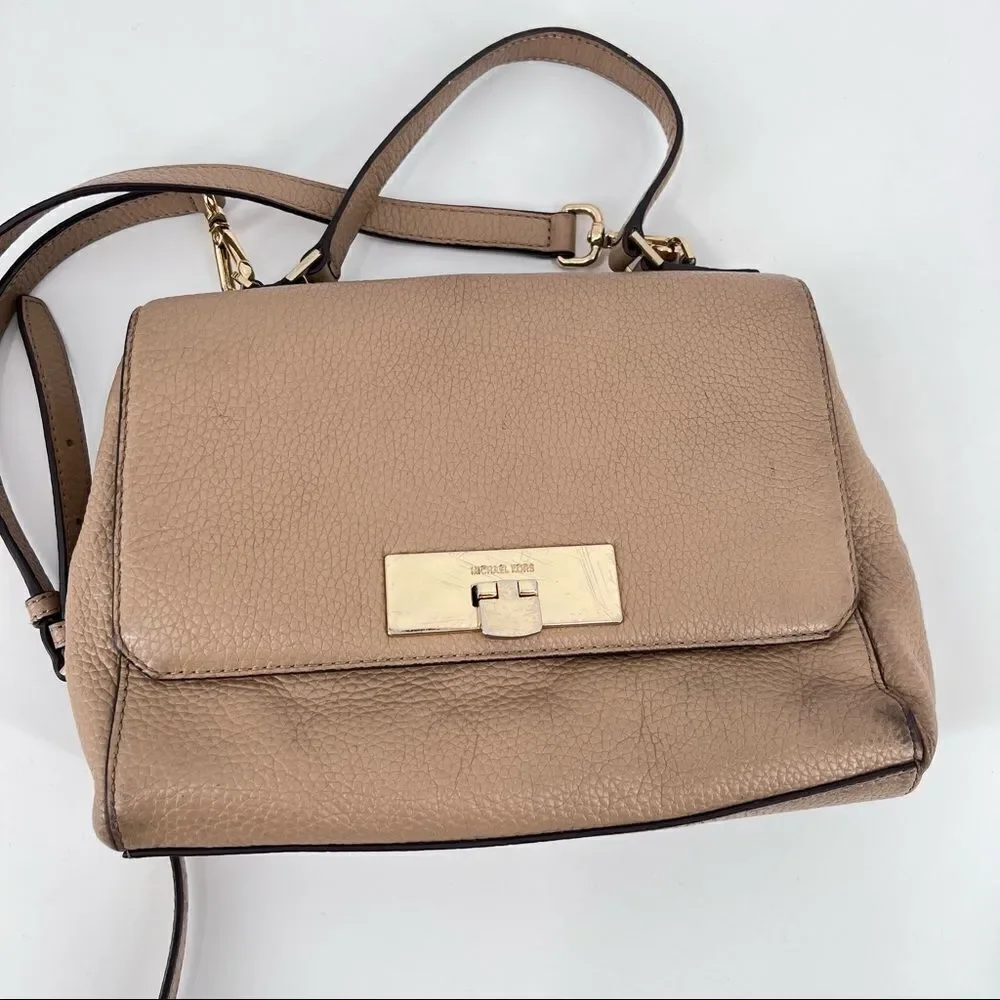 Michael Kors Callie Satchel‎ Crossbody Camel Purse pebble leather